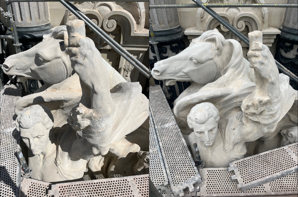 escultura blanca de caballo